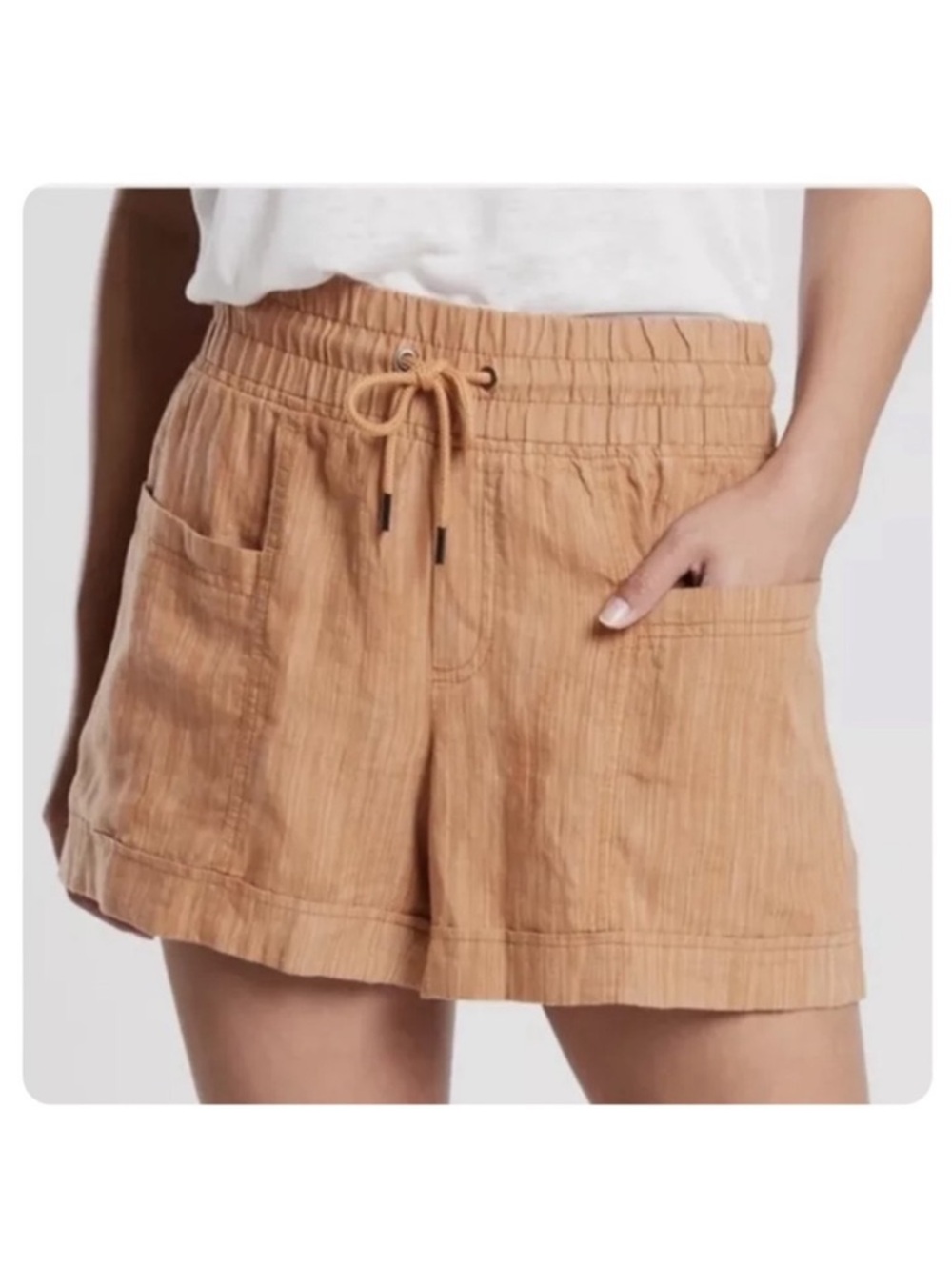 Athleta Cabo Linen Textured 4” Athletic Shorts in Orange. Size 16.